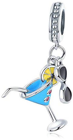 Pot Knife Fork Spoon Charms Beads fit Bracelet Sterling Silver Chef's Hat Wine Cup Charms Bead for Pandora Womens(Cold Drink Pendant)