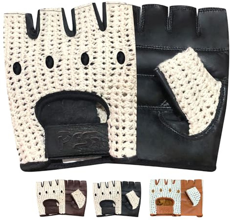 PSS Fingerlose Halbfinger Lederhandschuhe Herren Mann Fahrer Lenkrad Handschuhe Auto Fahren Fahrrad Radsport Rollstuhl Muskeltraining Bodybuilding Fitness Atmungsaktive Loch Gepolstert Schwarz Braun