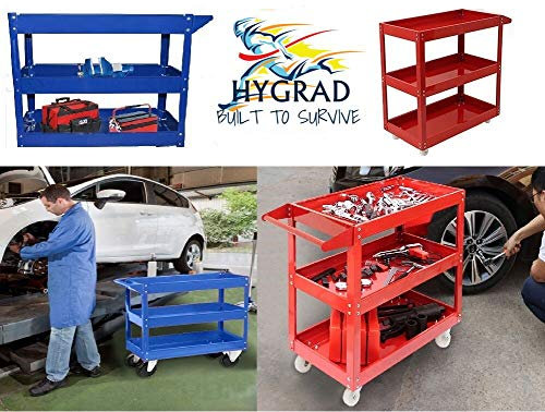 HYGRAD® Multi-Function Workshop Garage DIY Tool Storage Trolley Wheel Cart Tray 3 Tier/Shelf 3 levels UK BLUE