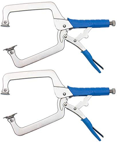 DRAGONITE Heavy Duty C Clamp, Vise Grip Locking Pliers with Swivel Pads, 18 Inch Face Clamp for Woodworking, Welding and Pocket Hole Joinery, 2 Piece