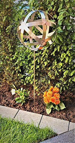 Jürgen Bocker Gartenambiente Rosenkugel Geflecht 10 cm Edelstahl mit Stab 80 cm Streifenkugel Geflechtkugel