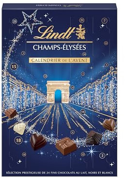 Lindt - Calendrier de l'Avent CHAMPS-ÉLYSÉES - Assortiment de Chocolats au Lait, Noirs et Blancs - Pralinés, Croustillants et Onctueux - Idéal pour Noël, 250g