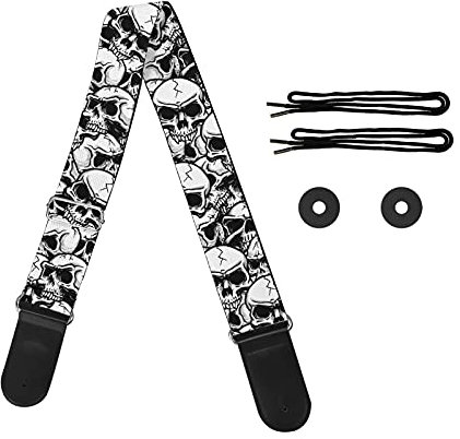 Jeiento Gitarrenzubehör Gitarrengurt Gitarrengurt Pad mit 1 Paar Gurtschlössern für Akustikgitarre, Bass, totenkopf, M