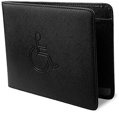 VANHVIS Disabled Badge and Timer Holder, PU Leather Blue Badge Wallet Protector Disabled Parking Permit Cover Hologram-Safe (Black Holder)