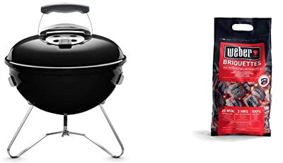 Weber 1111004 Smokey Joe Original Portable Charcoal BBQ, Black, 43.0 cm*37.0 cm*37.0 cm & 17590168 Briquettes 4 kg, Black