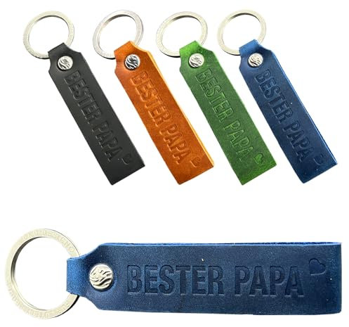 JOKO DESIGN Bester Papa - Beste Mama Leder Schlüsselanhänger Vatertag Muttertag Geschenkidee Mutter Vater Geschenk, blau