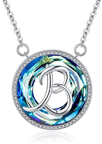 Eusense Letra B Colgante 925 Plata Azul Redondo Cristal Collar Inicial Collar Mujer para Su Novia Día de la Madre Aniversario Navidad Día de San Valentín Regalos de Cumpleaños, 18+2
