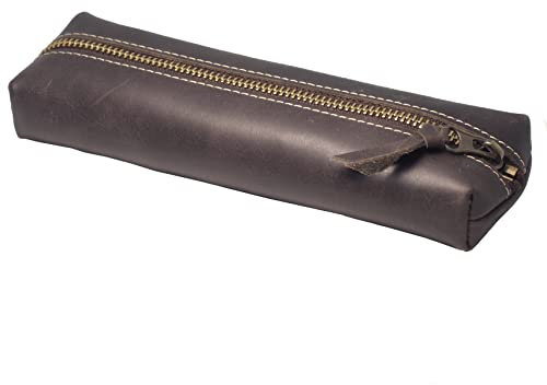 BAWAKO Federmäppchen hochwertigem Leder - Wunderschönes handgefertigtes Etui mit Reißverschluss - Elegante Federtasche für Erwachsene und Studenten, Kosmetiktasche,Schminktasche (Dunkelbraun, H5)