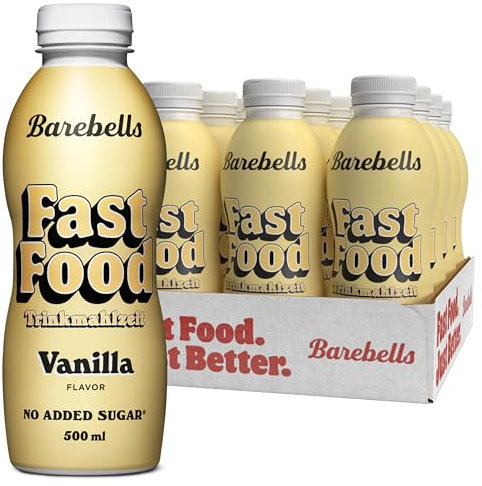 Barebells FOOD Trinkmahlzeit – 36g Eiweiß pro Portion, Ready to Drink, Laktosefrei, Zuckerarm, mit Vitaminen und Mineralen, 12 x 500ml (Vanille)