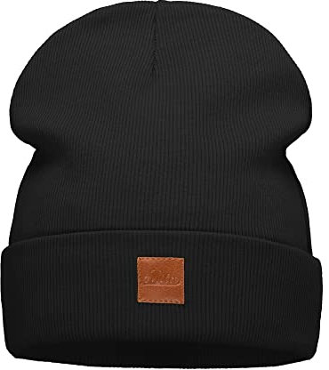 Wintermütze für Damen Herren Beanie Mütze Doppellagiger Herbstmütze Baumwollmütze für Frauen Männer Junge-n Mädchen Streetwear Joggingmütze Winter Herbst Beany Einheitsgröße für alle (704) (Schwarz)