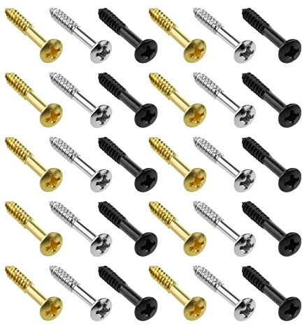 EMSea 60 Stück Humbucker-Tonabnehmer-Ring-Befestigungsschrauben für die meisten Humbucker-Tonabnehmer-Ringe, 2,5 x 18 mm, 20 Stück Gold und 20 Stück Schwarz und 20 Stück Silber