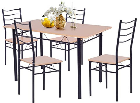 LIFEZEAL 5-teilige Essgruppe, Rechteckiger Sitzgruppe, Esstisch mit 4 Stühlen Set, Küchentisch mit Metallrahmen, Dining Table Set für Esszimmer, Küche, Restaurant (Schwarz)