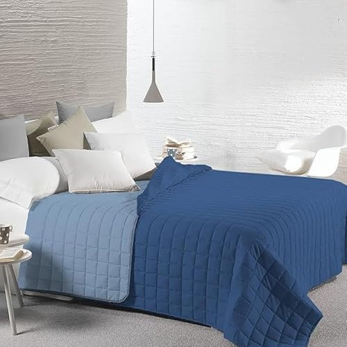 INTRECCI Copriletto Matrimoniale Estivo, Trapunta Estiva Matrimoniale, 260x260 cm, Coperta Estiva, anche Primaverile, Double Face, Moderna, Leggera, Elegante. Colore: Blu/Azzurro