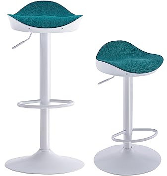 Kidol & Shellder Barhocker 2er Set Barstuhl Barstühle Weiß Grün Fleece Teddy 360° höhenverstellbar aus PU und Metall für Zuhause Küche Theke Bistro