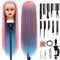 Styling Head 28 inch Hairdresser Training Head 100% Synthetic Fiber Hair Styling Head, Training Head Hairdressing Head with Free Clamp and DIY Braiding Set (Pink Cyan)