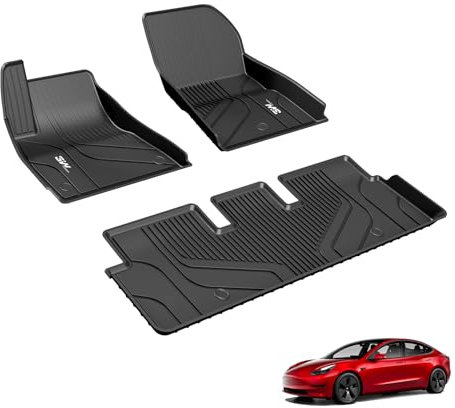 3W Fußmatten für Tesla Model 3 2017-2023, TPE Allwetter Maßgeschneiderte Gummimatten für Tesla Model 3 1. und 2. Reihen Komplettset Auto Fussmatten Zubehör, Schwarz Antirutschmatten