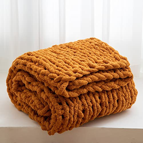WESHIONGOO Grobstrickdecke, Überwurf, 127 x 152 cm, gestrickte Überwurfdecken für Couch, Bett, Herbst, Überwurf, Decke, flauschig, weiche Decke mit Jumbo-Chenille-Garn, dick, 100 % handgefertigt