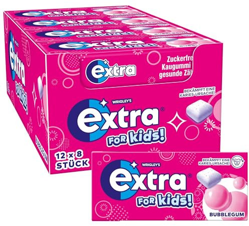 Extra For Kids, Zuckerfreier Kaugummi für Kinder, Multipack mit 12x8 Dragees, Für frischen Atem