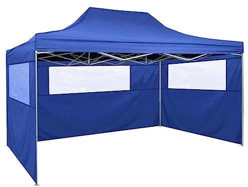 HOMIUSE Faltzelt mit 3 Wänden 3x4,5 m Pavillon Faltpavillon Grillpavillon Verkaufsstand Gartenpavillon Gartenlaube Party Zelt Groß Faltzelt Pavillion Klappbar Faltbar Blau