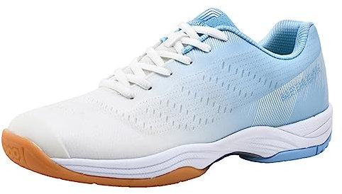 JiuQing Badminton Shoes Mens Womens Lightweight Tennis Running Sneakers Breathable Comfortable Indoor Court Training Shoes,White,8.5 UK