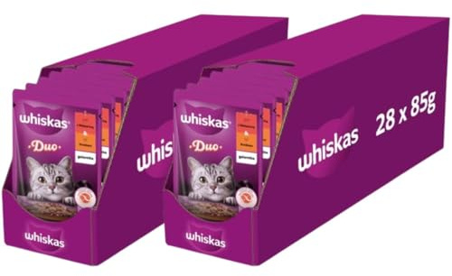 Whiskas Adult 1+ Nassfutter für Katzen Duo Classic Combos in Gelee mit Rind und Geflügel 2 x 28 x 85g (56 Beutel)