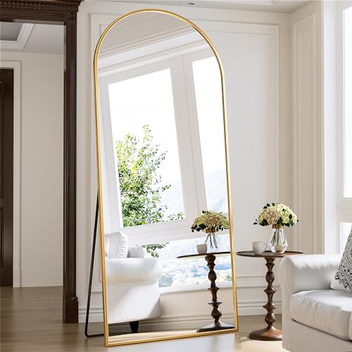 Antok 179x65 cm Gewölbter Ganzkörperspiegel - Standspiegel Groß Voller Länge Stehspiegel Stehend Spiegel mit Rostfestig Aluminium Rahmen, Robustem Glas in HD für Schlafzimmer Wohnzimmer Garderobe