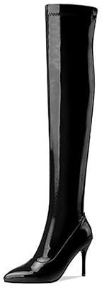 9CM/3.54IN Over-The-Knee Stivali in Pelle Verniciata Lucida Stivali Coscia Sexy Tacchi Alti Jazz Danza Punta Tacchi a Spillo,Nero,40 EU