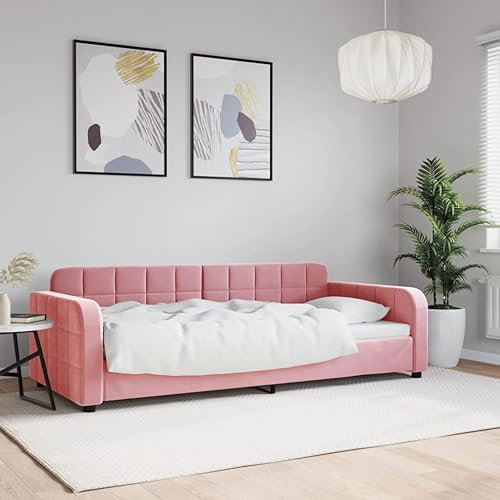 Festnight Schlafsofa 2 sitzer Sofa Couch mit Schlaffunktion Schlafcouch Tagesbett Bettsofa Gästebett Jugendbett Sofa klein -Rosa-Samt-90 x 200 cm