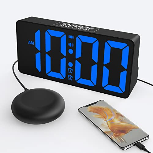 Wecker Extra Laut für Tiefschläfer, Wecker mit Vibrationsalarm & Nachtlicht, 0-100% Dimmer, Doppelalarm, USB-Anschluss, Snooze, Digitaler Uhr Gehörlose für Schwerhörige, Hörgeschädigte, Teenager