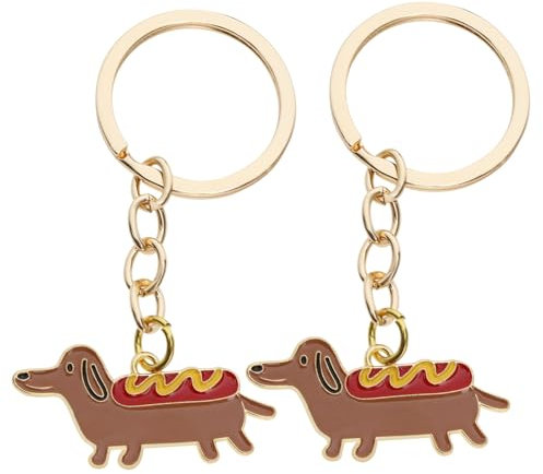 Create idea 2 Stück Hund Dackel Schlüsselanhänger 38 x 18mm Goldfarbener Schlüsselanhänger Geschenk für Damen Mädchen Kinder Haustier Tasche Geldbörse Anhänger