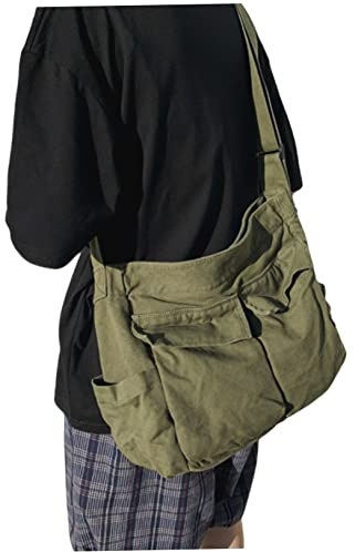 Canvas Messenger Bag Canvas Messenger Bag Vintage Crossbody Bag with Multiple Pockets Large Casual Bags Shoulder Leisure Bag for Women, Men Dark Green