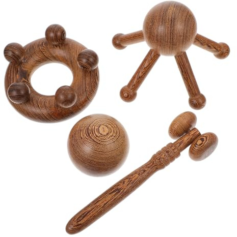 Set de Masaje de Madera 4 Piezas para Pies y Abdomen | Marrón, Acabado Cuidadosamente Pulido, Uso en Gimnasio u Oficina, Pensado para Autocuidado y Fatiga