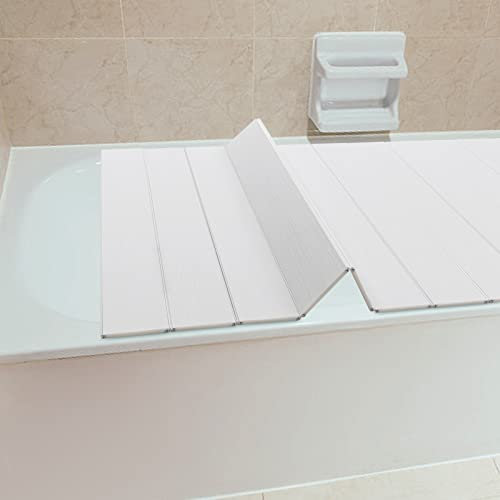 Begoniape Badewannenabdeckung, 75 * 170cm Faltbar Staubdichte Badewanne Brett, 6.5mm PVC Belastbar Dämmplatte, Universal Badewannenablage für Haus, Badezimmer, SPA (Weiß)