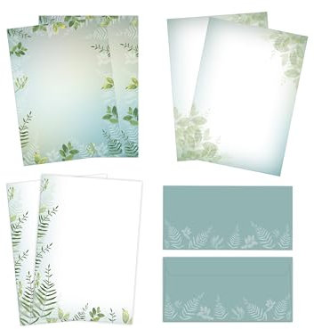 Briefpapier-Set 30 Briefbögen DIN A4 + 15 Umschläge DIN-lang haftklebend Motiv NATUR-LOOK MIX beidseitig beschriftbar und bedruckbar für Geburtstag Hochzeit Einladung Geschenk Firmenpost Ostern