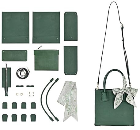 POPSEWING Top-Grain-Leder-Mini-Tragetasche, DIY-Set, DIY-Crossbody-Schultertaschen-Set mit Nähset für Frauen, Mädchen, DIY-Ledertaschen-Set für personalisiertes Geschenk (grün)