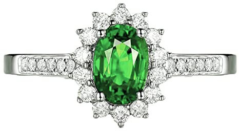 BCughia Ring Damen Verlobungsring, Ringe Silber 925 Blume mit Oval Form Grün Zirkonia Ring Größe 56 (17.8)