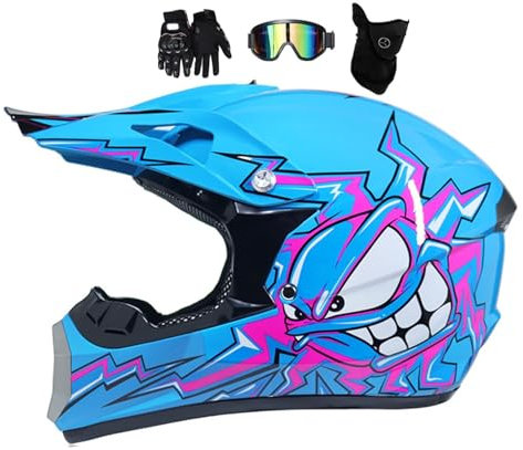 Motocross Helm Kinder, Fullface MTB Motorradhelm, Für Jugend Erwachsene Motocross Dirt Bike Offroad Motorradhelm, Roller Ski ATV Helm Mountainbike BMX Downhill Off Road Helm, Mit Handschuhe Maske(Colo
