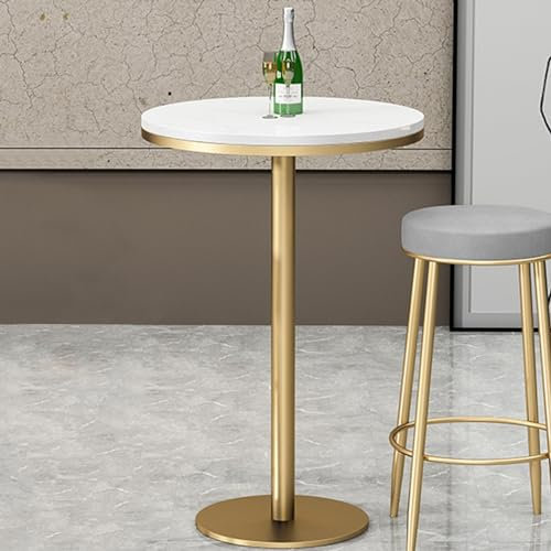 DMCHENGMA Runder Stehtisch, Stehtisch, Marmortischplatte, goldenes Metall, stabile Basis, Bistro-Pub-Tisch für Zuhause, Küche – Outdoor-Bistrotisch(Size:55x75cm)
