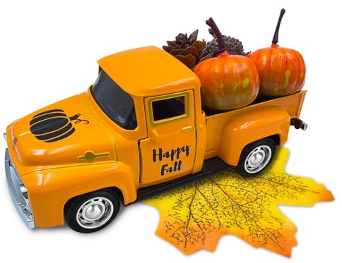 Teeloray Citrouille Camion Vintage, Décoration de Camion Citrouille Ensemble, Voiture en Métal avec Citrouilles Artificielles pour Décoration de Table, Plateau, Décoration pour Salon ou Chambre