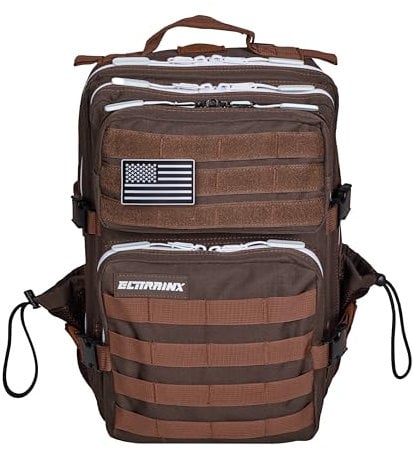 Elitex Training Elitrainx Zaino tattico idrorepellente da 25 l, per sport, cabina aereo, palestra, scomparto per computer, tessuto Oxford 1000D, Caffè
