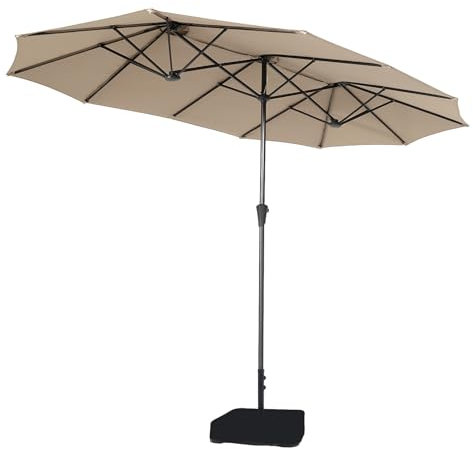 Sekey 220×400 cm Doppelsonnenschirm mit Kurbel & Sonnenschirm-Ständer | XXL Garten-Sonnenschirm für Terrasse, Balkon, Strand – Windfest, UV 50+, inkl. 50kg Sandsack-Basis