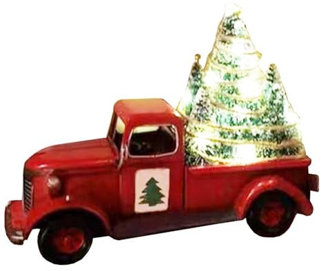 FVPKYUR 17x10x8 cm Auto Weihnachtsbaum Ornament - Vintage Rotes Auto Mit Weihnachtsbaum, Auto Mit Baum Weihnachten Deko, Bauernhof LKW Weihnachtsdeko Für Home Table Centerpieces Holiday Decor
