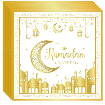 Ramadan servietten weiß gold, 40 Stück ramadan deko servietten gold weiß, ramadan tischdeko, ramadan mubarak, Geeignet für Ramadan-Partys