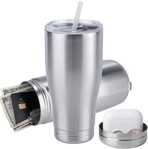 BarGifts 20oz Hidden Safe Water Bottle, Stainless Steel Secret Water Bottle with Hidden Compartment, Bottle Keeps Your Valuables Safe Like Money, Keys, and Jewelry- Silver