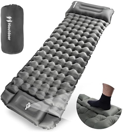 Hioutdoor Isomatte Selbstaufblasend 10CM Camping Ultraleicht Aufblasbare Mit Fußpresse Pumpe Für Outdoor Wandern Strand Backpacking Zelt Matratze Schlafmatte Campingmatte (Grau)