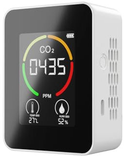 Tragbarer Kohlendioxid-Detektor, 3-in-1 CO2-Temperatur-Feuchtigkeitsmessgerät, TVOC-Erkennung mit LCD-Display, für Zuhause, Büro, Auto (Weiß)