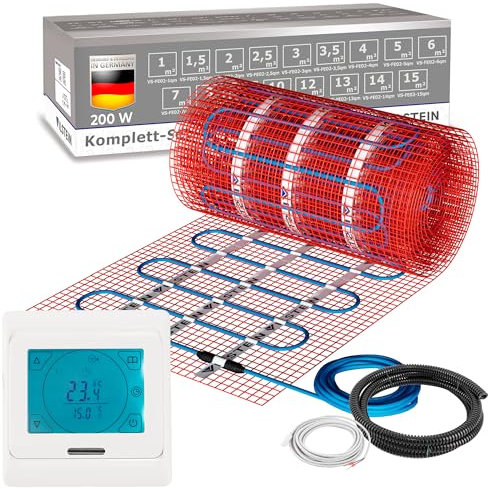 VILSTEIN Elektrische Fußbodenheizung 200W/m², für Fliesen Laminat und mehr, Komplett-Set, TWIN Technologie Heizsystem, Fußboden Heizmatte, 20.0x0.5m - 10qm