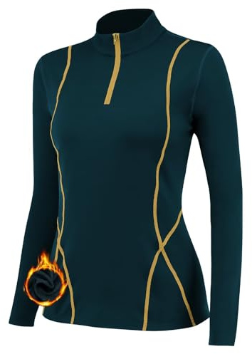 TERODACO Base Layer Women Warm Half Zip Long Sleeve Ski Thermal Tops | Wicking Micro Fleece Ladies Baselayers for Running Hiking Cycling Soft Quick Dry Breathable
