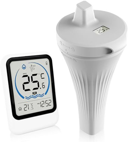 Pool Thermometer Funk, IP68 Wasserdicht Poolthermometer Digital Schwimmend Funk, Schwimmbadthermometer Wasserthermometer Digitales Thermometer für Pools, Badewannen, Schwimmbäder, Aquarium, Teich