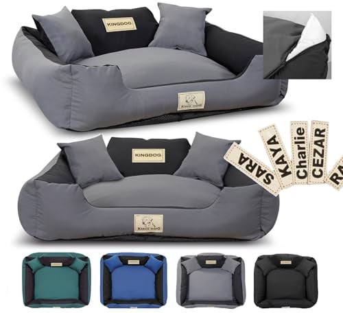 KING DOG Hundebett MM43 75x65 cm personalisiert abnehmbar antirutsch dunkelgrau